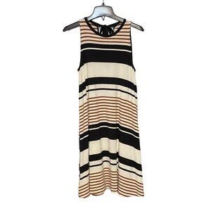 Ann Taylor Loft Sleeveless Brown Black Cream Tie‎ Back Swing Dress Women's Small